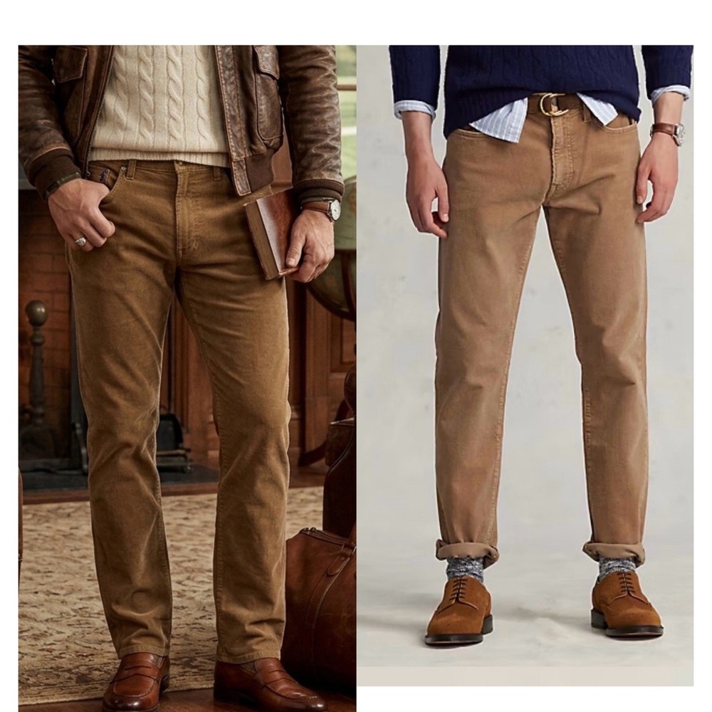 Men's Polo Ralph Lauren 35 X 32 The Varick Slim Straight Corduroy Pants Camel